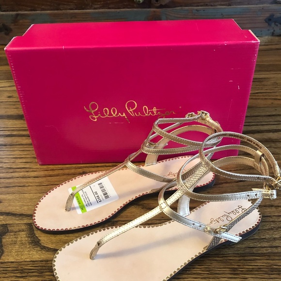 NWT Lilly Pulitzer Gemma Sandals Gold Metallic - Picture 2 of 4